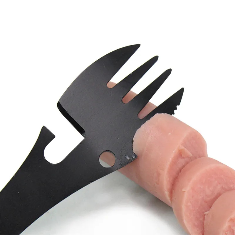 Pocket Multifunktionsgaffel Spoon Knife Bottle Opener Handverktyg Rostfritt stål Outdool Survival EDC Tabeller