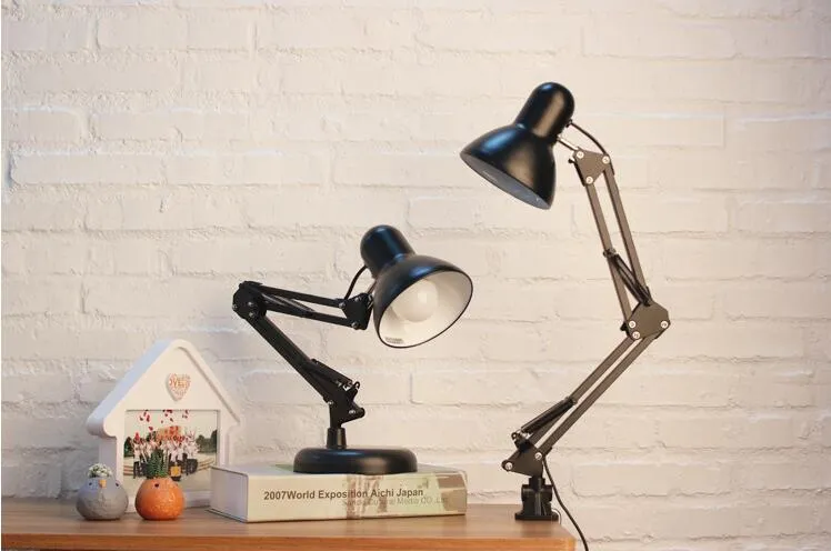 Lampada da scrivania con braccio oscillante flessibile E27, rotazione di 360 gradi, lampada da tavolo lettura domestica con supporto lampada girevole