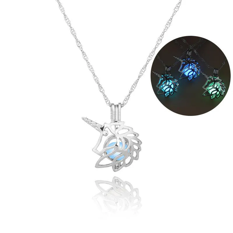 16 designs Luxury Glow in the dark stone necklace Open luminous pearl cage pendant necklaces For women Ladies Fashion Jewelry