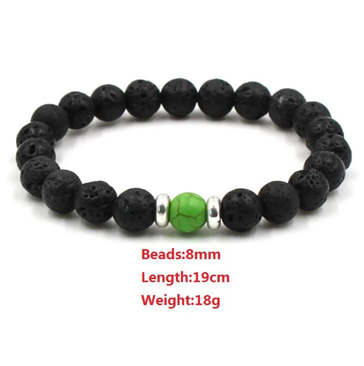 i Natural Black Lava Stone Beads Bracciale elastico Bracciale diffusore di olio essenziale Roccia vulcanica Stringhe a mano in rilievo