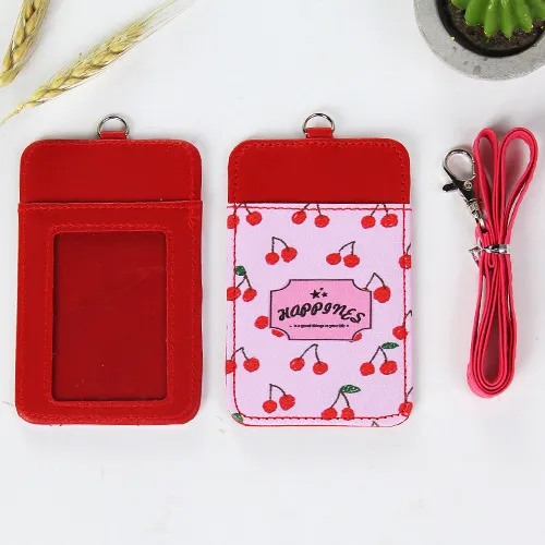 fashion new ID bank card case hanging strap cute cartoon printing pu leather bank id card holder 6 models 2 holders