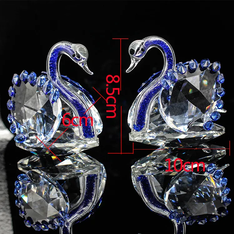 Dingsheng 1 Par Blue Crystal Swan Figurines Artifial Glass Quartz Animal Hantverk för dekoration Tillbehör Bröllopsgåvor