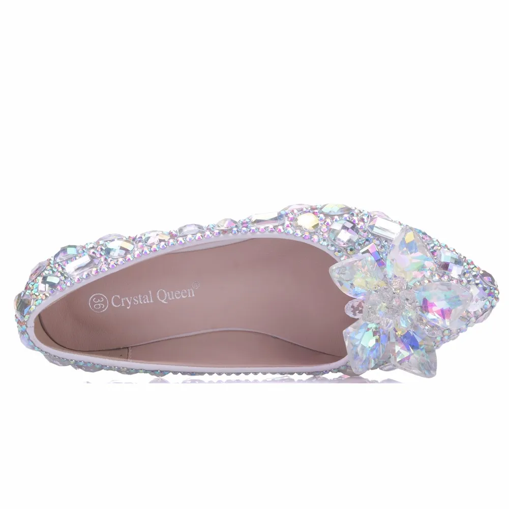 NOWOŚĆ PIĘKNE AB Crystal Women Flats Rhinestone Piżący palce płaskie Eleganckie buty ślubne Odpowiednie Bride Flats 5101904