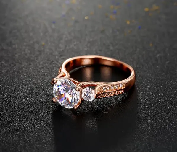 925 Silver and 18K Rose Gold Plating Zircon Ring Prong Setting Diamond Lady039s Fashion Ring with 6789 Sizes7451546