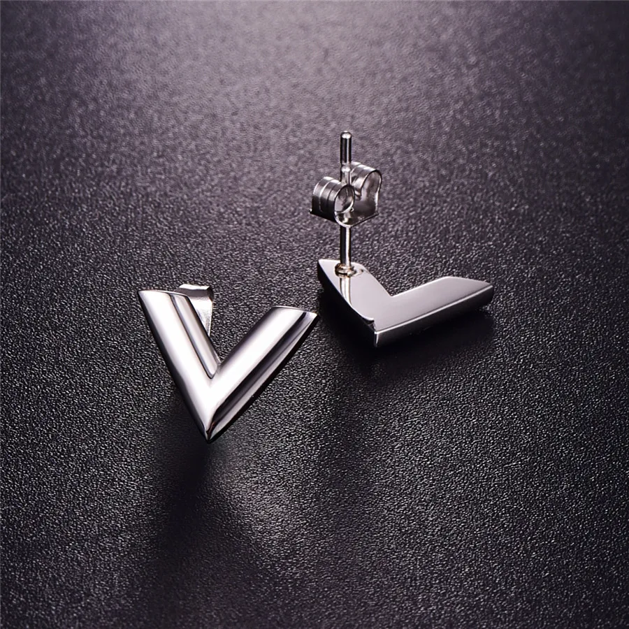 316L Stainless Steel Stud Earrings For Women Rose Gold-color V Letter Triangle Cute Earring Jewelry Gift