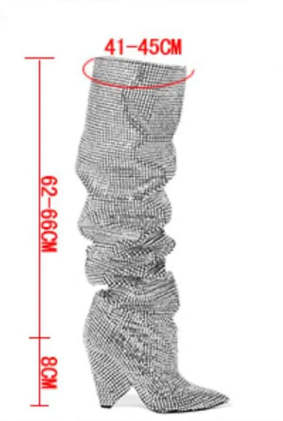 2018 novas mulheres spike botas de salto alto joelho botas de diamante apontou toe botas de cristal de glitter de alta botas de salto senhoras sapatos de festa