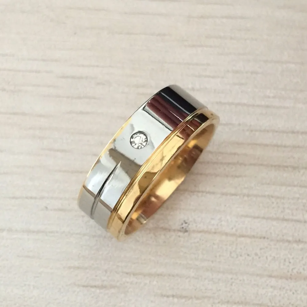 8MM Mens Womens Fashion luxury Titanium Stainless Steel gold silver plated Band Ring US Size 7-12
