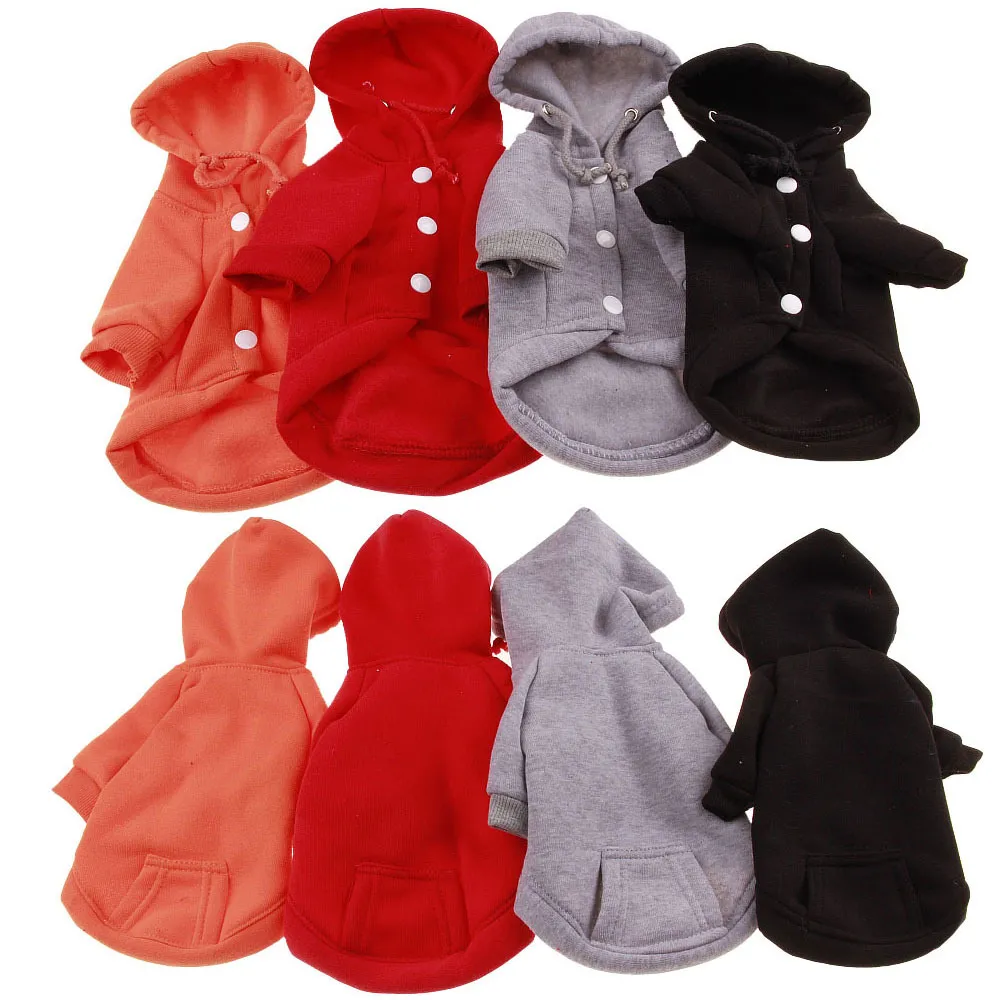 Hurtownie Casual Fleece Ubrania Zwierzęta Bluza Kapturem Małe Odzież Dog Solidna Kot Produkty Przycisk Odzież Puppy Płaszcz Free Dropshipping