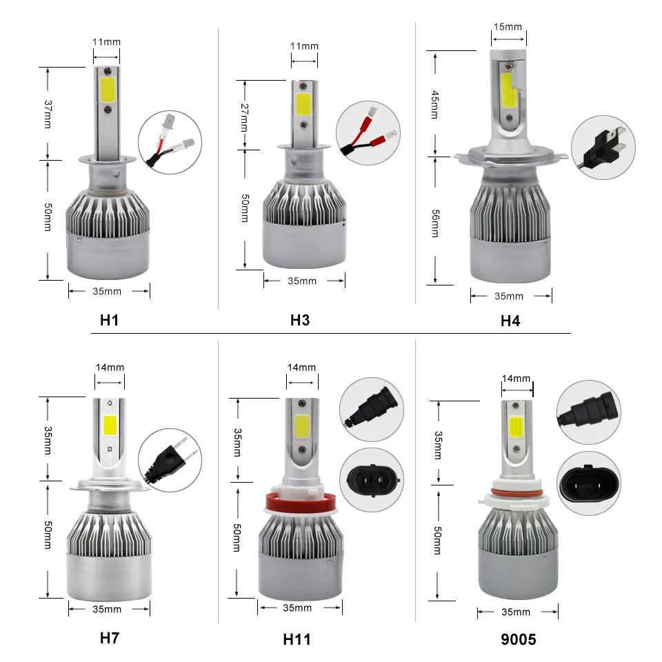 Acheter Kit de phares de voiture LED 120W 12000LM 6000K, 2 pièces, phares  antibrouillard pour Automobile, ampoules Hi ou Lo H1 H4 H7 H11