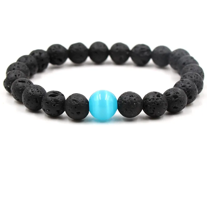 Natural Black Lava Pedra Beads Pulseira Difusor de Óleo Essencial Pulseira Branco Turquesa Rocha Vulcânica Frisada Yoga Pulseiras