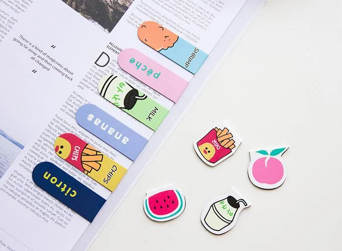 20 packs 2 stks / pack cartoon fruit voedsel chips magneet bladwijzer paperclip kinderen school kantoor aanbod geschenk briefpapier