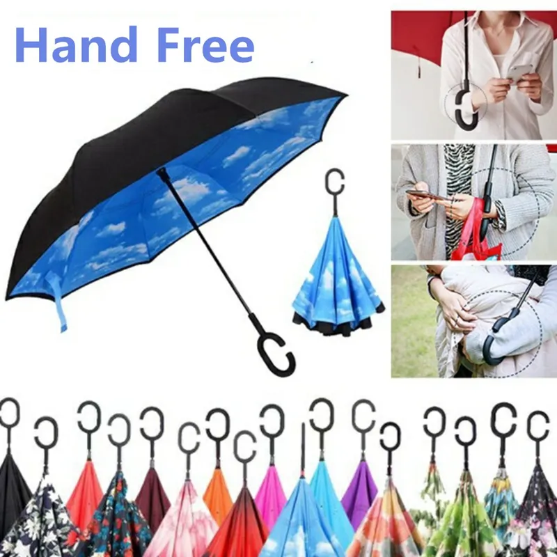 Unique Outdoor Sun Umbrella Inverted Creative Hands Free Stand Up