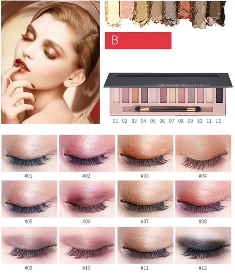 12 Kolory Matte Nude Profesjonalne Makeup Paleta Eyeshadow Paleta Glitter Makijaż Shimmer Eye Chień Długotrwałe Naturalne Eyeshadow z pędzlem