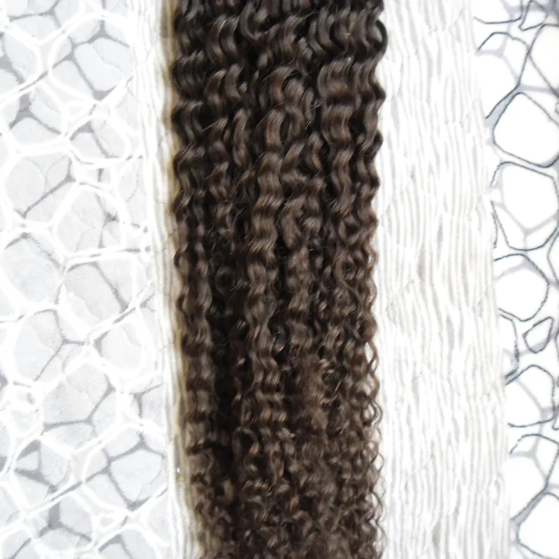 Mänskliga hårförlängningar Kinky Curly Micro Loop Ring Hårförlängningar 100g 1g / s 100s Remy Micro Bead Hair Extensions Darkest Brown