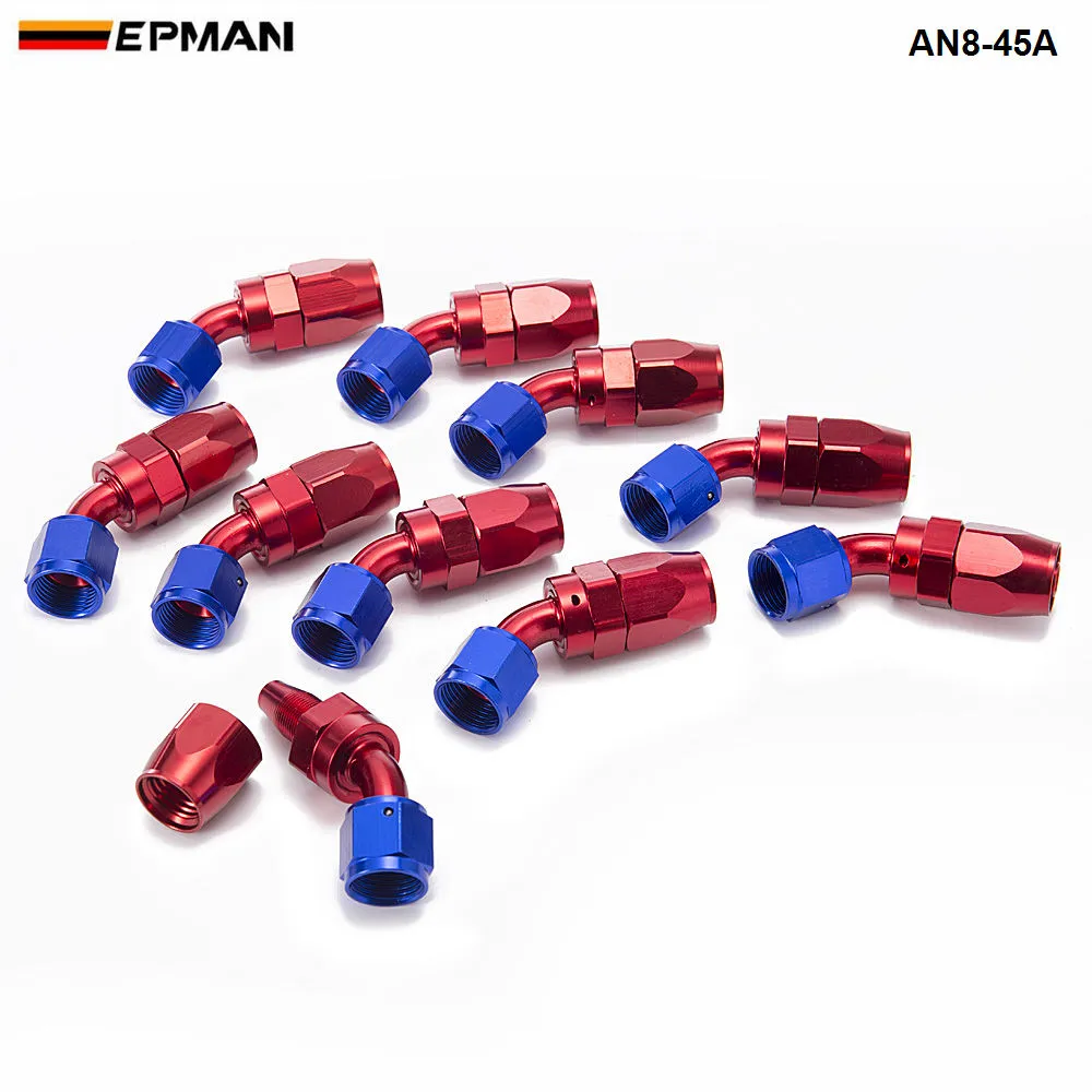 EPMAN  -  10PCS /セットAN8 45度アルミ旋回油/燃料/空気/ガスラインホースエンドフィッティングブルーAN8-45A