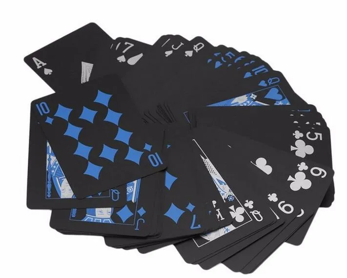 Hot Waterproof PVC Plastic Spelkort Set Trend 54st Deck Poker Classic Magic Tricks Tool Pure Color Black Magic Box-packad