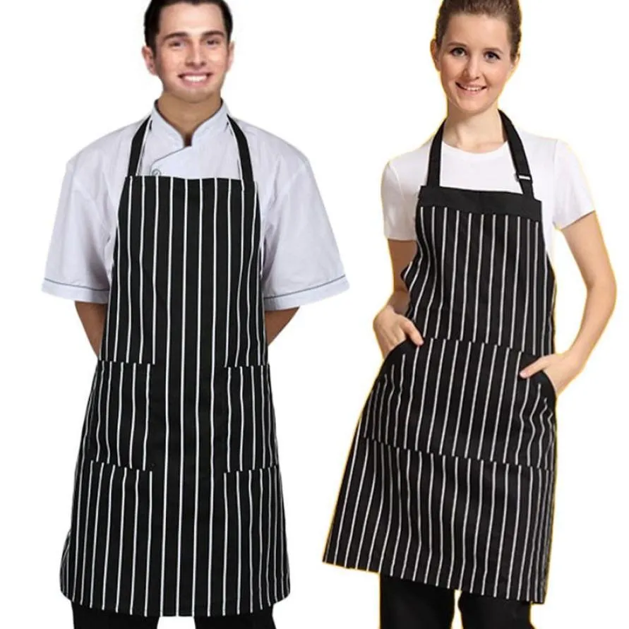 Hot Chef Fartuch Regulowany Czarny Stripe Bib Fartuch Fartuch Chef-Restaurant Avental de Cozinha Divertido # 9869