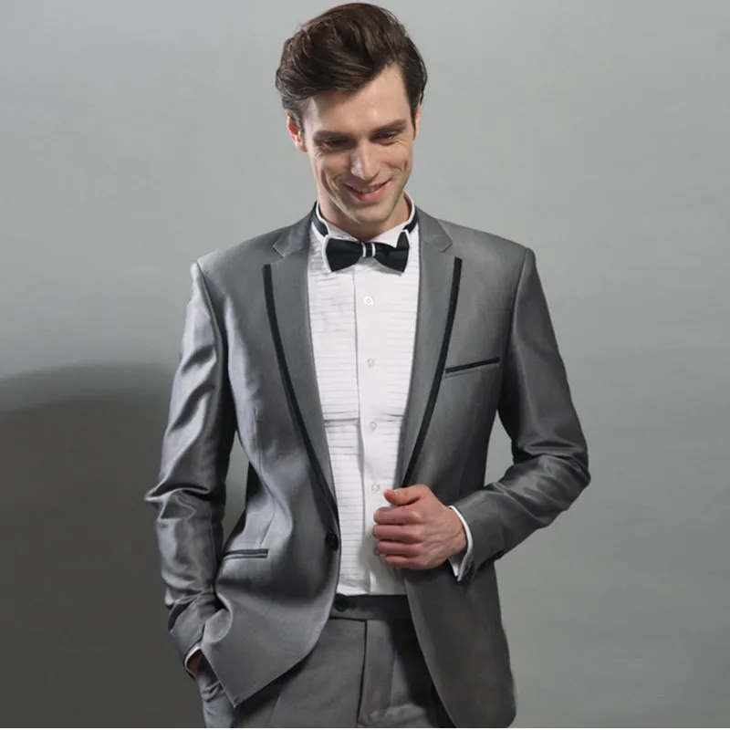 Compra Trajes De Hombre Gris Plateado Para Trajes De Boda Solapa Negra Slim  Fit Novios Esmoquin Por Encargo Best Man Blazers Chaqueta De 2 Piezas  Pantalones Business Barato | Entrega Rápida Y