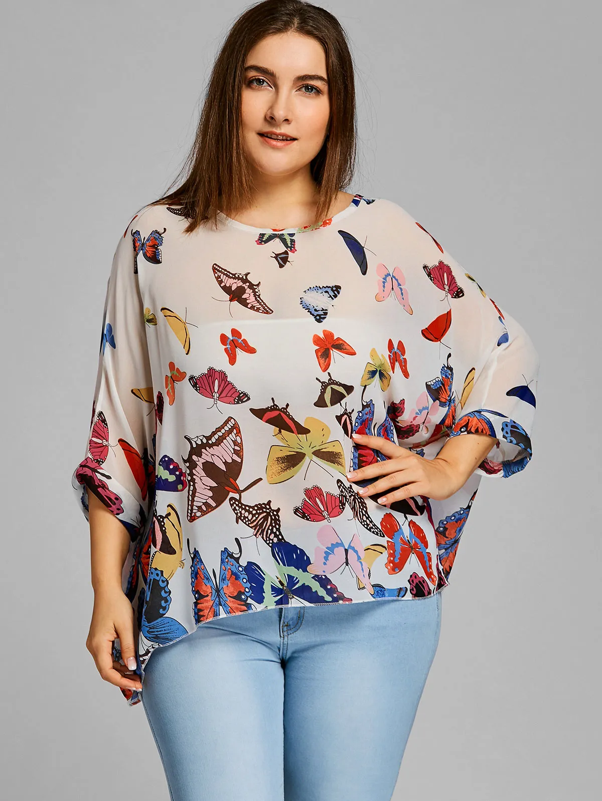 Gamiss Womens Butterfly Print Chiffon Blouse Plus Size, Casual Batwing  Sleeve, 2018 Fashion Top In 5XL From Freea, $21.55