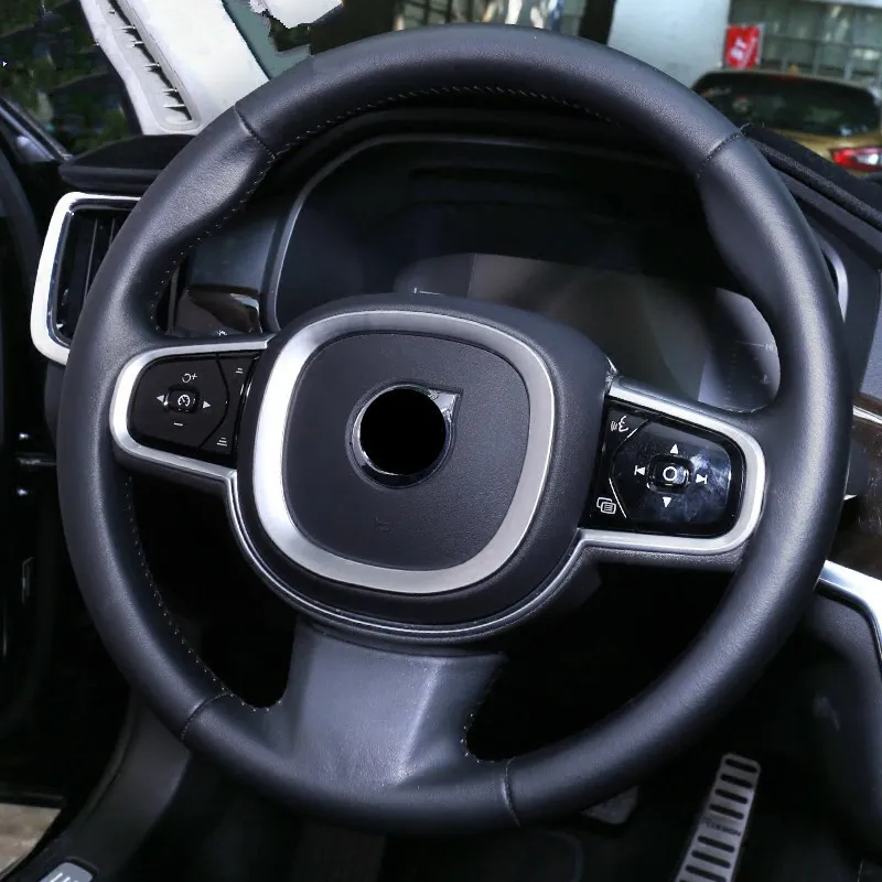 عجلة القيادة إطار الديكور غطاء تقليم ل فولفو S90 2015-18 / XC60 2018 كروم ABS اكسسوارات السيارات الداخلية