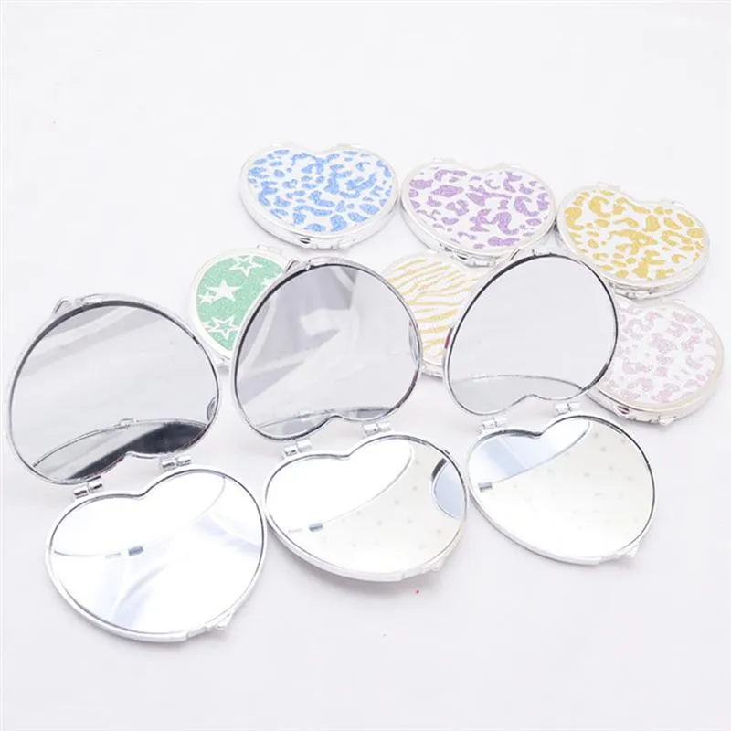 Pocket Mirror Portable Heart Shaped Folding Double-sided Mirror Steel Makeup Mirrors Small Purse for Women Girls Ladies