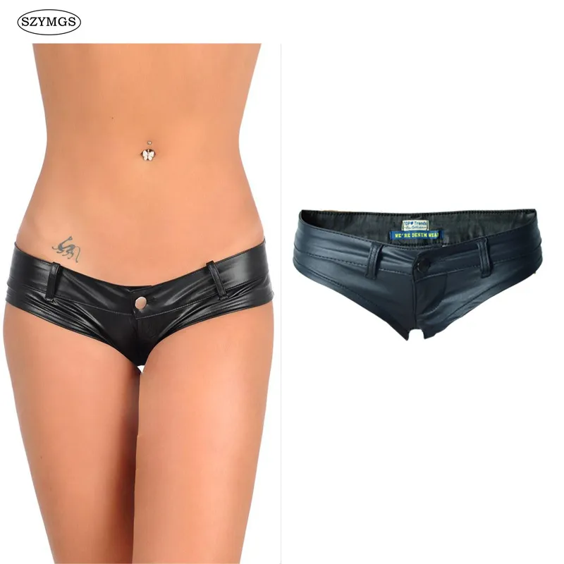 Wholesale SZYMGS Fashion Elastic MINI Shorts Faux Leather Booty Shorts Micro Mini Jeans Cheeky Bikini Hot Short Pants Bottom Short 1 712 DHgate