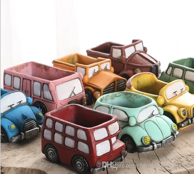 Cartoon Ceramic Waza Soczyste Rośliny Mini Ogród Vintage Car Worked Flowerpot Truck Sadzarka Miniaturowe Padzdzony Office Dekoracja