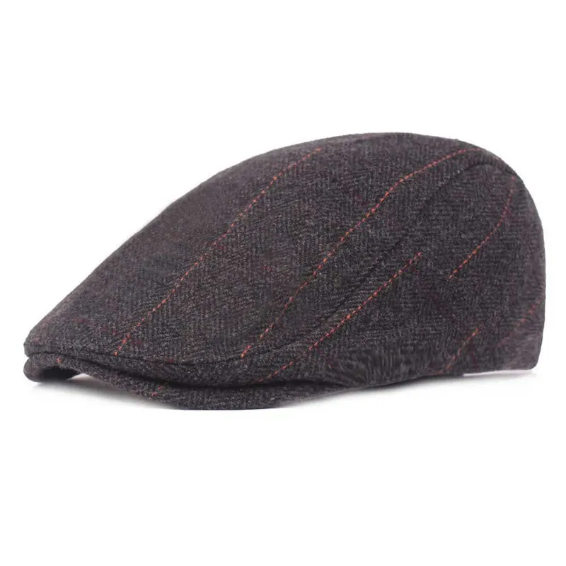 Automne hiver laine feutre hommes gavroche chapeau plat lierre Gatsby casquette chaud mâle bérets vieil homme chaud casquette à pointe décontracté avant Hats283G