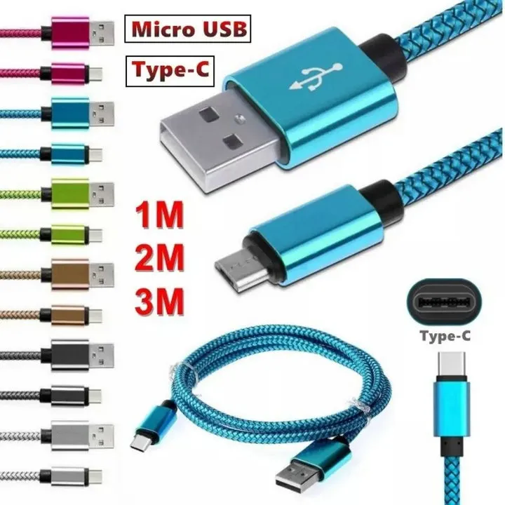 합금 원단 꼰 나일론 USB 충전기 케이블 타입 C 고품질 빠른 충전 삼성 S20 용 1M 2M 3M SYNC 데이터 케이블 20 유니버설 충전기 휴대폰