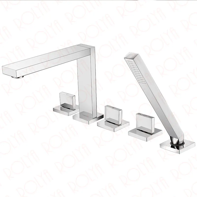 Rolya Cubix Bathtub Faucet Tub Filler Däck Monterad 5 Hål Bad Dusch Mixer Tap Square Style