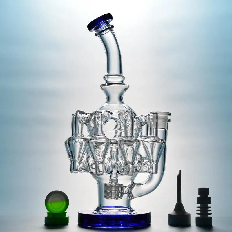 With 14mm Ceramic Nail Carb Cap Dab Oil Rigs Water Pipes Octopus Arms Recycler Bong Waterpipe Matrix Perc Smoking Water Bongs OA01-3