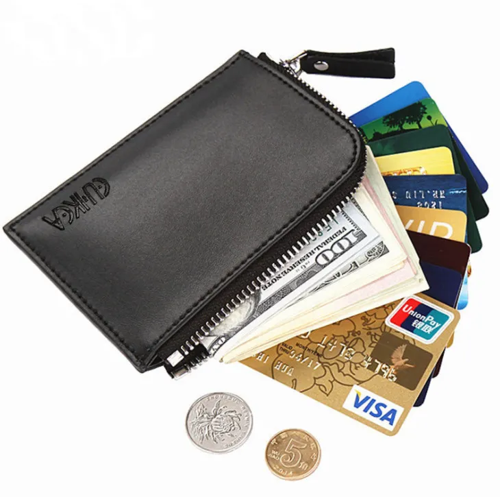 RFID bloquant les hommes en cuir fermeture éclair changement porte-monnaie porte-carte porte-carte à deux volets portefeuille de poche