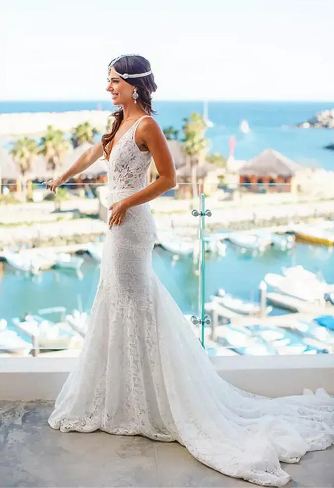 Beach wedding dresses mermaid sales style