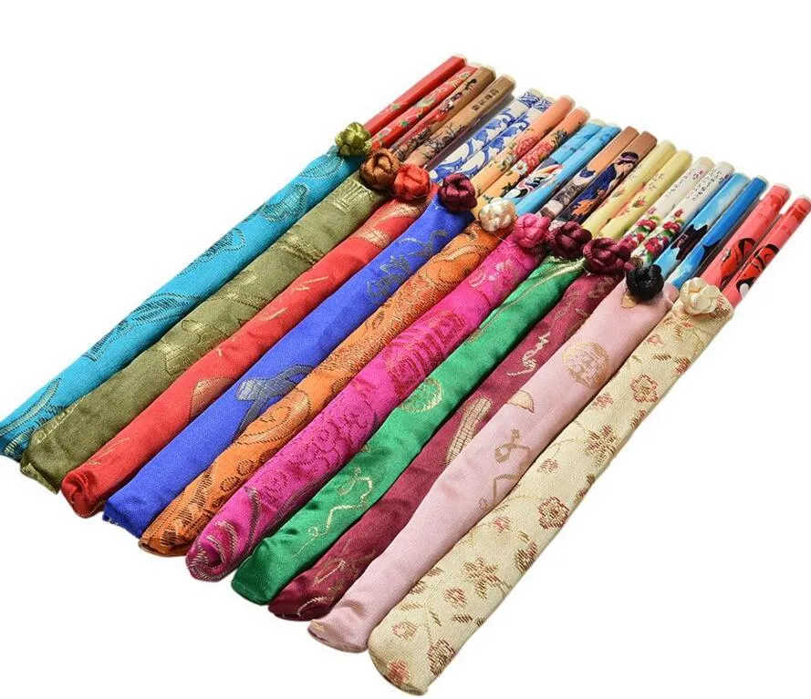 Najlepsze prezenty Chiński Jedwabny Zestawy Chopstick Podróży Souvenir Craft Bamboo Chopsticks Dekoracja Narzędzia kuchenne Hurtownie