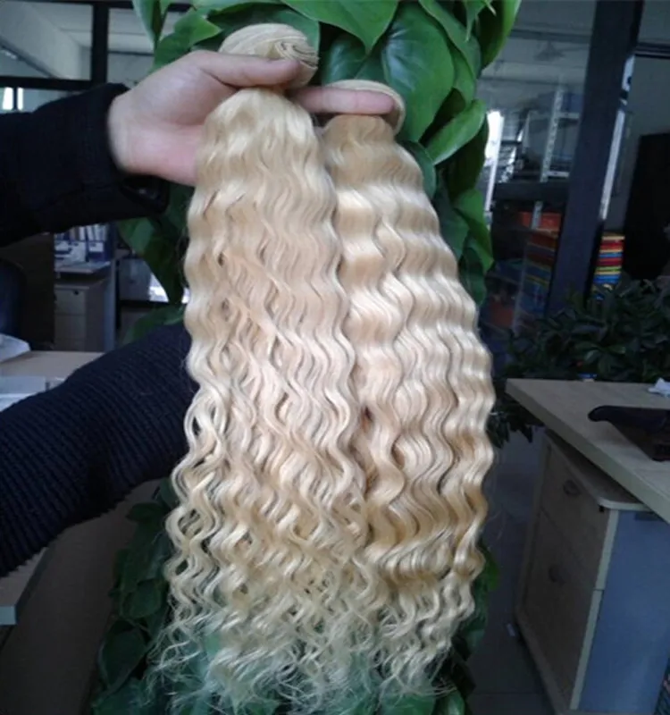 Blonde Human Hair Bundles Malezyjski Water Wave Wiązki Wiązki 2 sztuk / partia Non-Remy Hair Extension Podwójne Weft Platinum Blondynka Dziewiczy Włosy