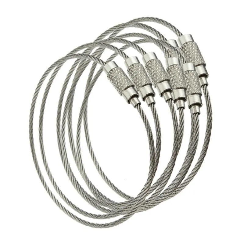 50st / lot skruv låsning rostfritt stål tråd Keychain kabel rep nyckelhållare nyckelring nyckelringar Ringar kabel utomhus vandring nyckelringar försäljning