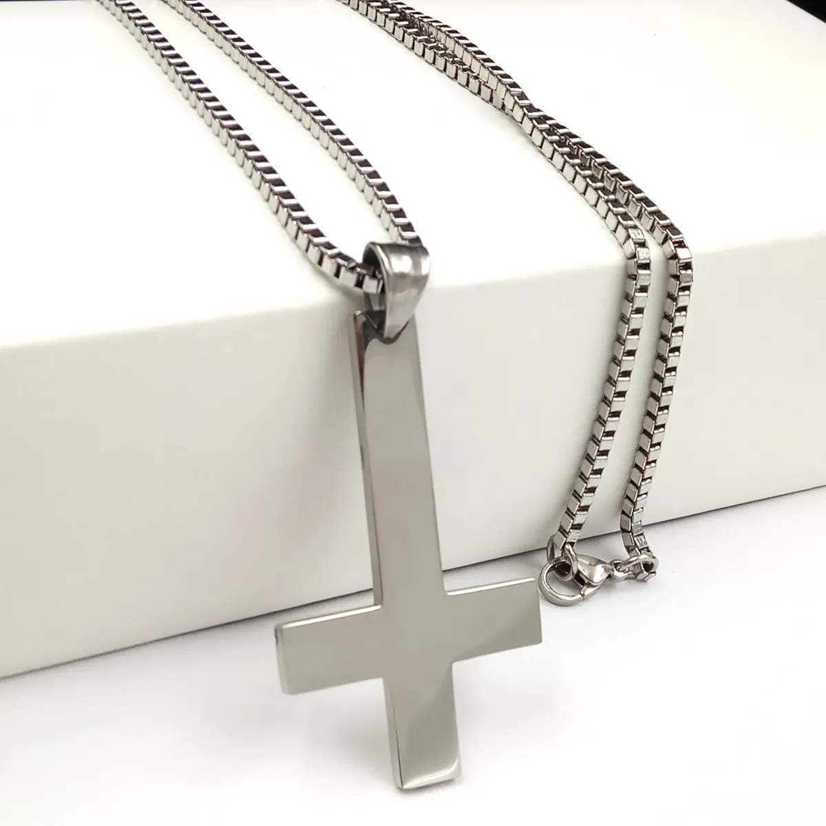 Mode heren geschenken zilveren kruis van St. Peter ondersteboven Cross Hanger roestvrijstalen katholieke ketting doos ketting 18-32 ''