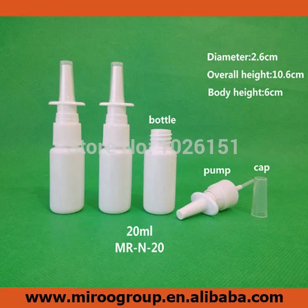Flacon de pulvérisation Nasal en plastique blanc HDPE, 100 ensembles/lot de 20ml, flacon de pulvérisation nasal vide avec pompe d'atomiseurs nasaux oraux 18/410