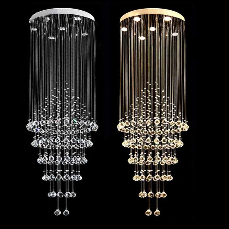 Moderne LED Kroonluchter Licht Clear K9 Crystal Lighting Rain Drop Hanging Lamp Fixtures D60CM H180cm 8 GU10 Flush plafondlichten