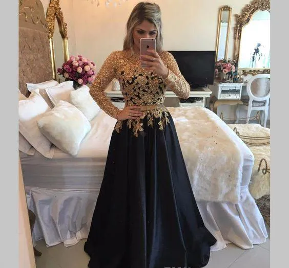 black and gold dress for wedding guest Black Sequins Mermaid Wedding Guest Dress with Sleeves main image 0