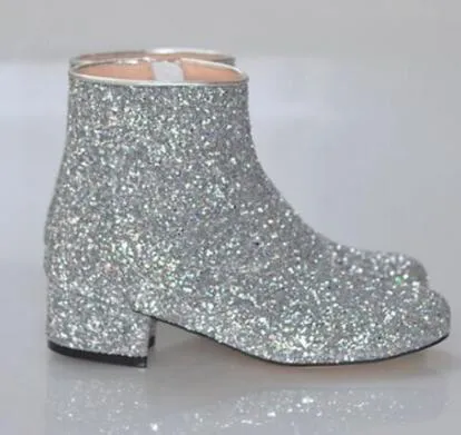 2018 Meistverkaufte Neueste Herbst Shinny Stiefel Glitzernde Knöchel Hohe Qualität Stiefel Sparkly Leder Frau Flache Stiefel T-Bühne Tanzschuhe