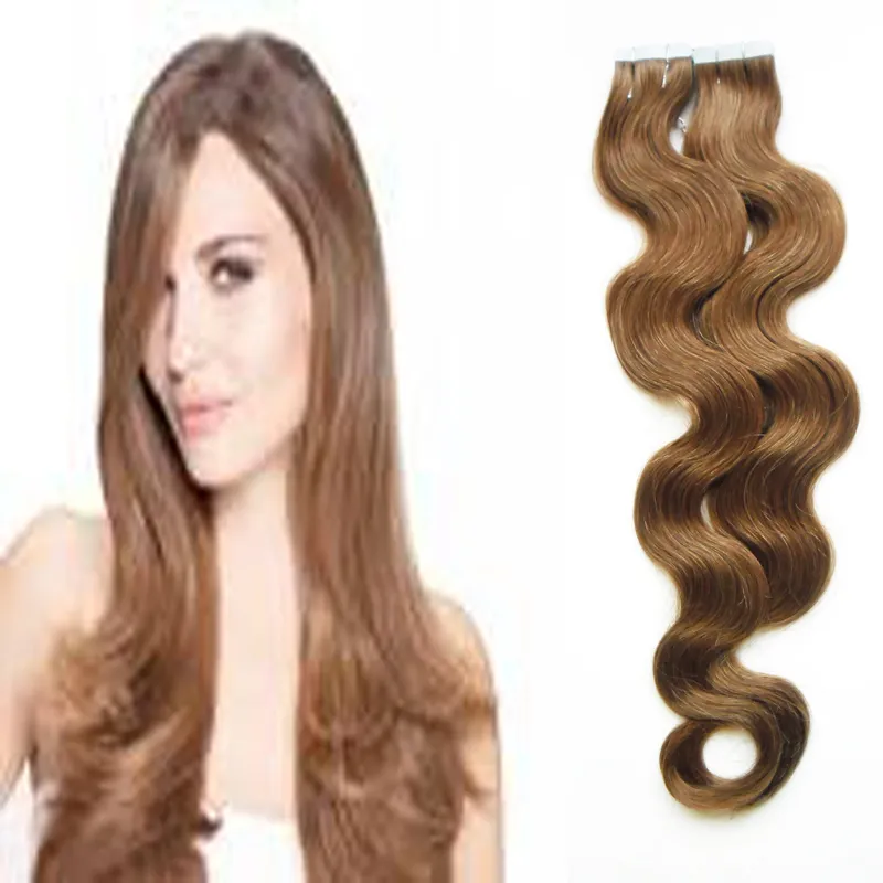 Fita em extensões de cabelo 100% humano remy cabelo 100g 40 pcs fita colorida na extensão de onda corporal cola de trama de pele no cabelo