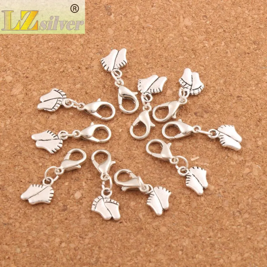 Baby Feet Foot Lobster Claw Clasp Charm Beads 25x8.4mm Tibetan silver Jewelry DIY C451