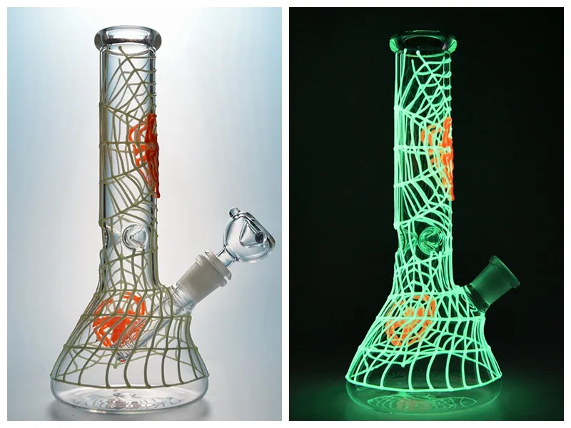 Spinnennetz-Glasbongs mit geradem Rohr, dicke Öl-Dab-Rigs, Wasserpfeifen, 18-mm-Verbindung, Grow In Dark Beaker-Bong-Wasserpfeife mit Schüssel GID02