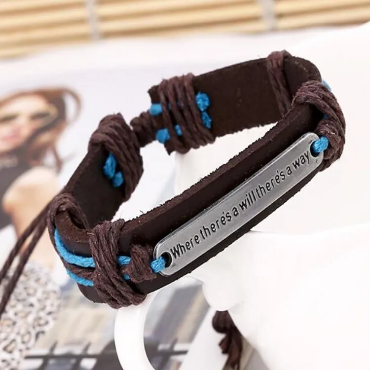top fashion men and women easter 5 pcs lot 100 handmade punk head layer cowhide leather alloy adjustable charm bracelet brown color