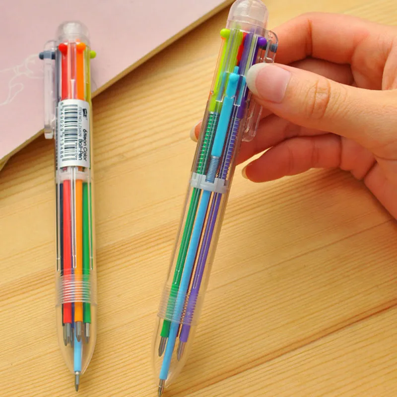 Multi Color 6 in Ink Ballpoint Pen Ball Point Pens Children Student School Office Supplies WJ019