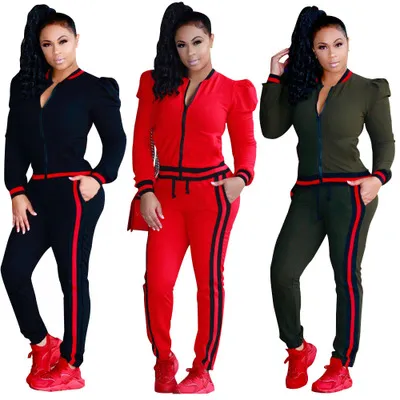 Femmes Casual Mode Automne Printemps Survêtements À Manches Longues Deux Pièces Jogger Ensemble Dames Automne Survêtement Sweat Costumes Noir Rouge Plus La Taille S-3XL