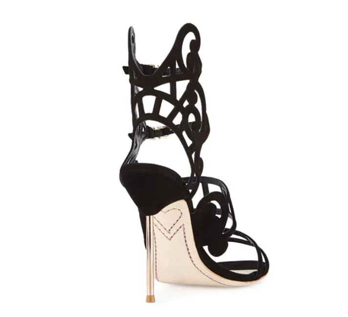 Sophia Webster Cutout women wedding gladiator sandals thin high heeled female party sandals mujer black suede buckles lady summer 5712397