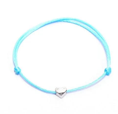 Bracelets en forme de cœur en argent pour femmes, 50 pièces/lot, corde bleue porte-bonheur, réglable, fait à la main, DIY