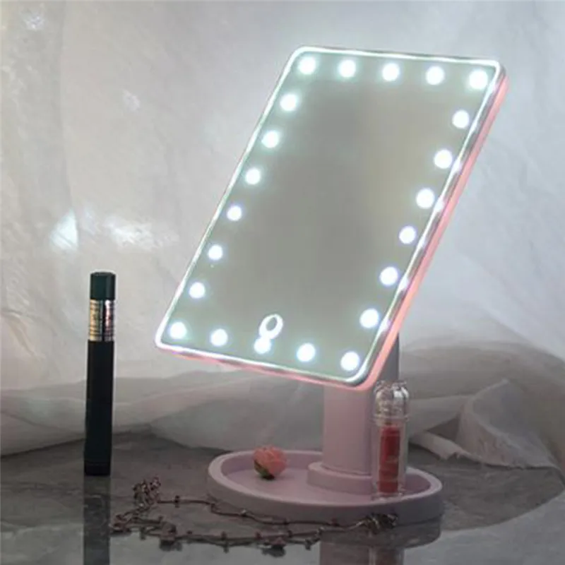 16/22 luces led maquillaje espejo cosmético portátil iluminado grande led  espejos escritorio vanidad blanco rosa negro maquillaje herramientas